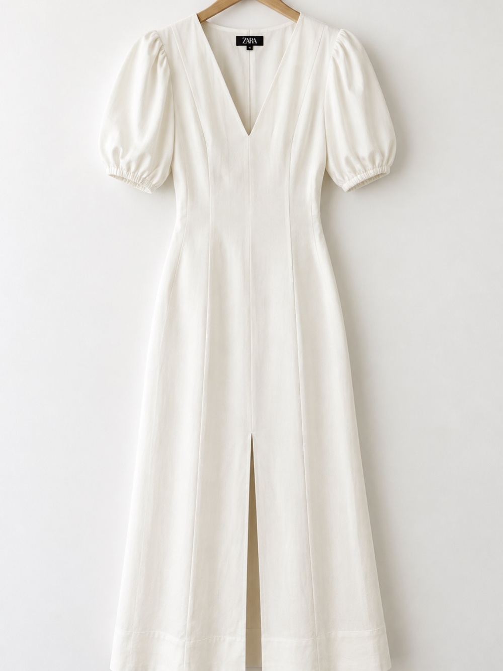 ZARA NWT White Balloon Puff Sleeve V-Neck Midi Dress Size Small 2201/957 - Picture 2 of 3